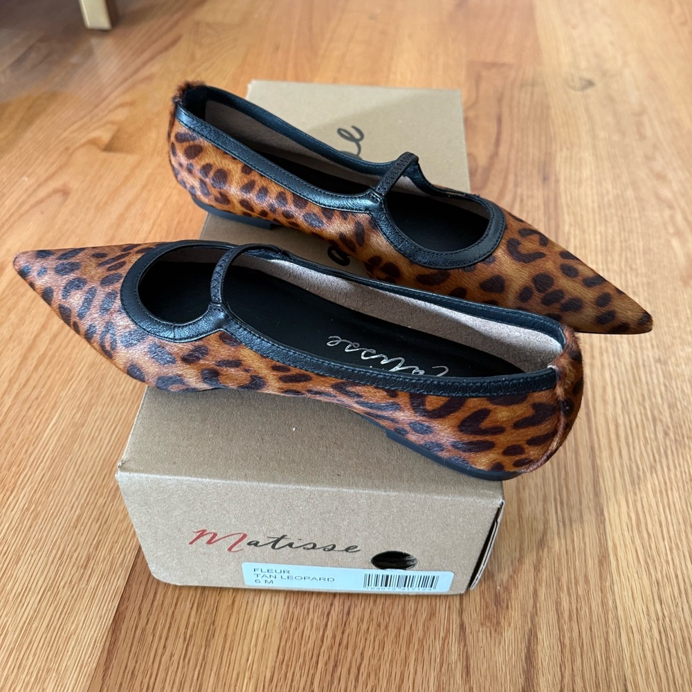 Matisse Leopard-Print Pointed Fleur Mary Jane Flats in Brown and black - Picture 3 of 3